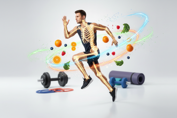 Una imagen vertical con resolución de mobil que represente el deporte los huesos, las multivitaminas, el ejercicio, la salud. Es para promocionar mi producto de Multivitaminas, pero es el banner a si que tiene que significar algo sin que aparezca el producto.